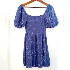 navy white polka-dot mini dress